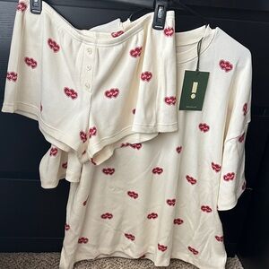 Daily Drills Cream Long Sleeve Top with Red Heart Pattern